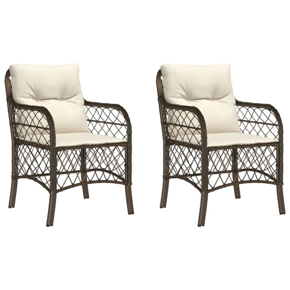 Sedie da Giardino con Cuscini 2 pz Marroni Polyrattan Legno Massello