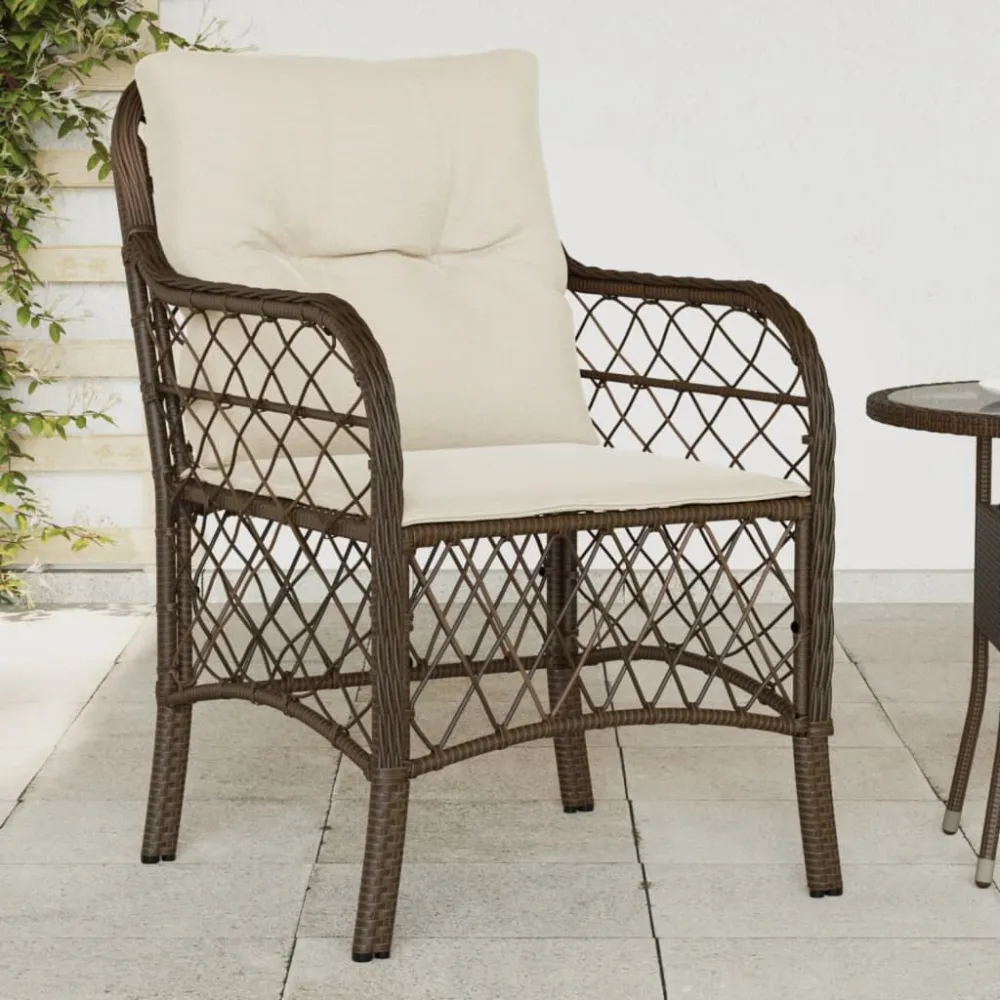 Sedie da Giardino con Cuscini 2 pz Marroni Polyrattan Legno Massello