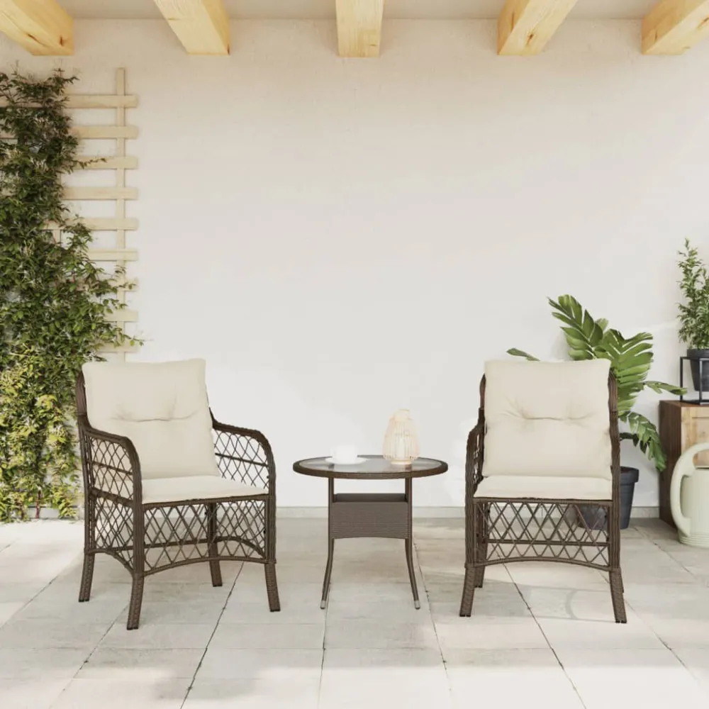 Sedie da Giardino con Cuscini 2 pz Marroni Polyrattan Legno Massello