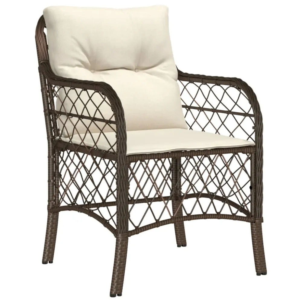 Sedie da Giardino con Cuscini 2 pz Marroni Polyrattan Legno Massello