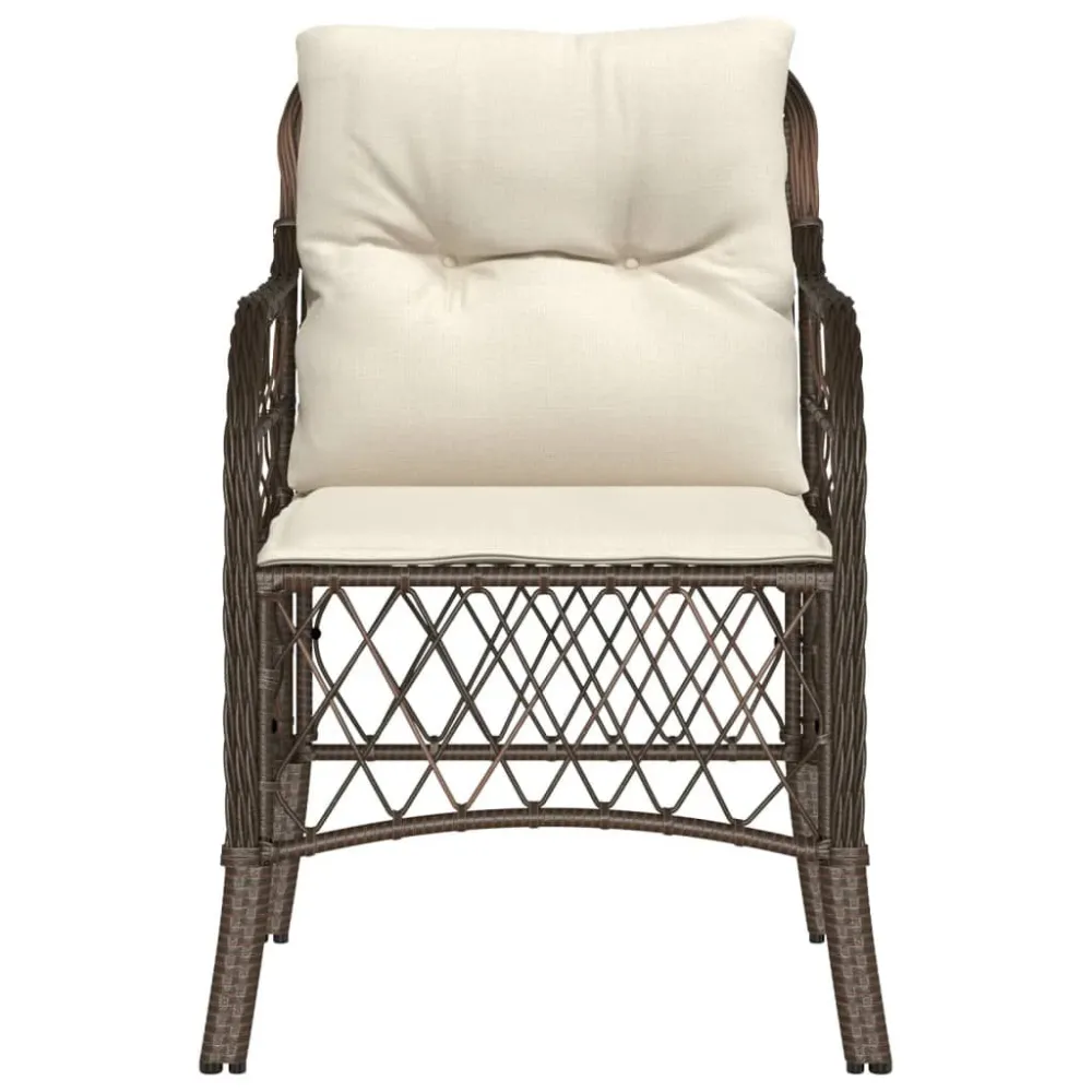 Sedie da Giardino con Cuscini 2 pz Marroni Polyrattan Legno Massello