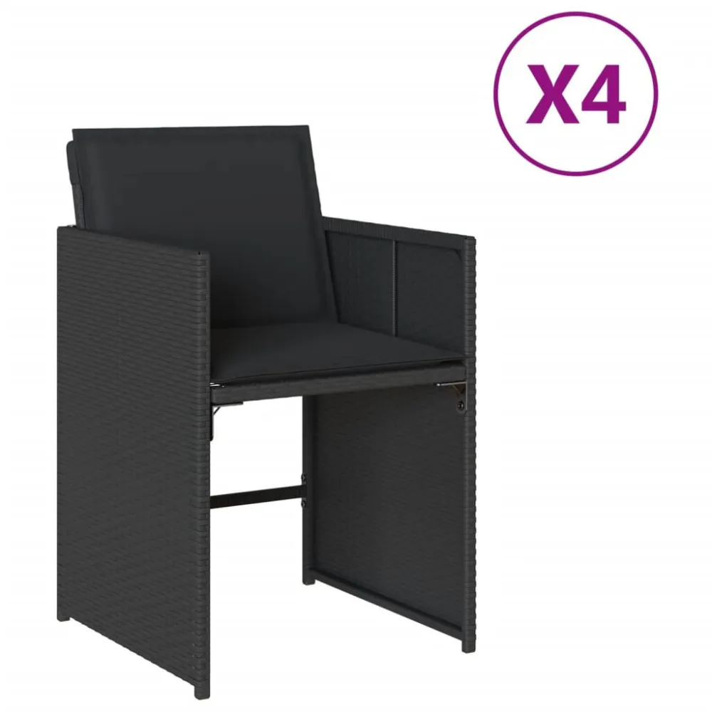 Sedie da Giardino con Cuscini 4 pz Nere Polyrattan Materiale Alluminio Anodizzato
