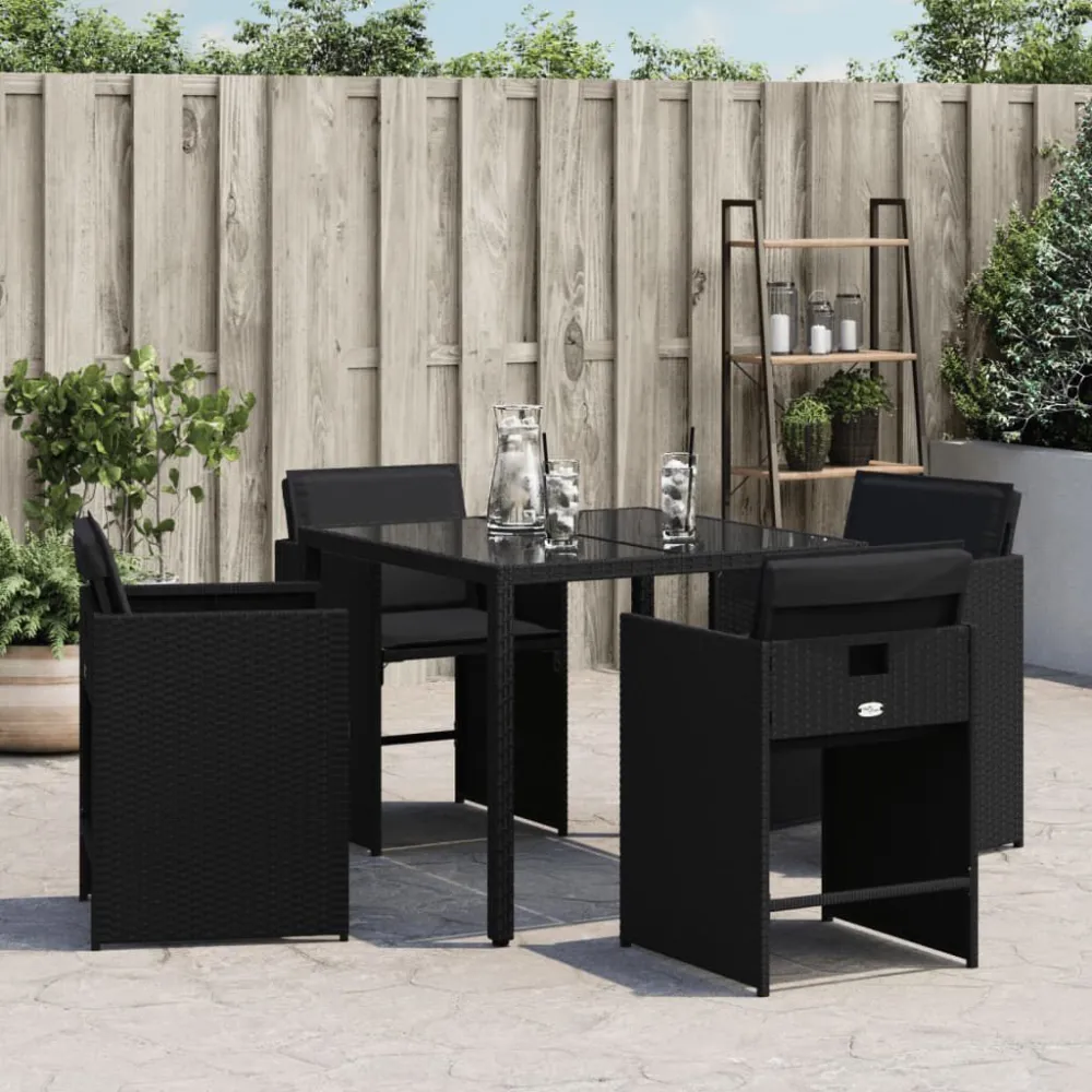 Sedie da Giardino con Cuscini 4 pz Nere Polyrattan Materiale Alluminio Anodizzato