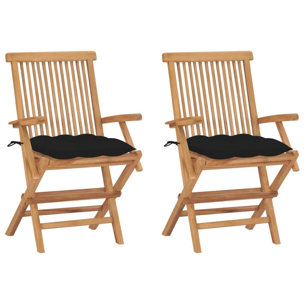 Sedie da Giardino 2 pz con Cuscini Neri Legno Massello di Teak Colori Vivaci