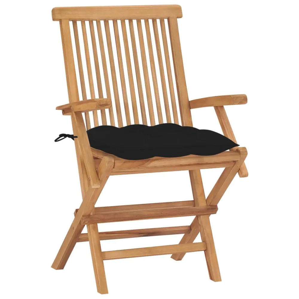 Sedie da Giardino 2 pz con Cuscini Neri Legno Massello di Teak Colori Vivaci