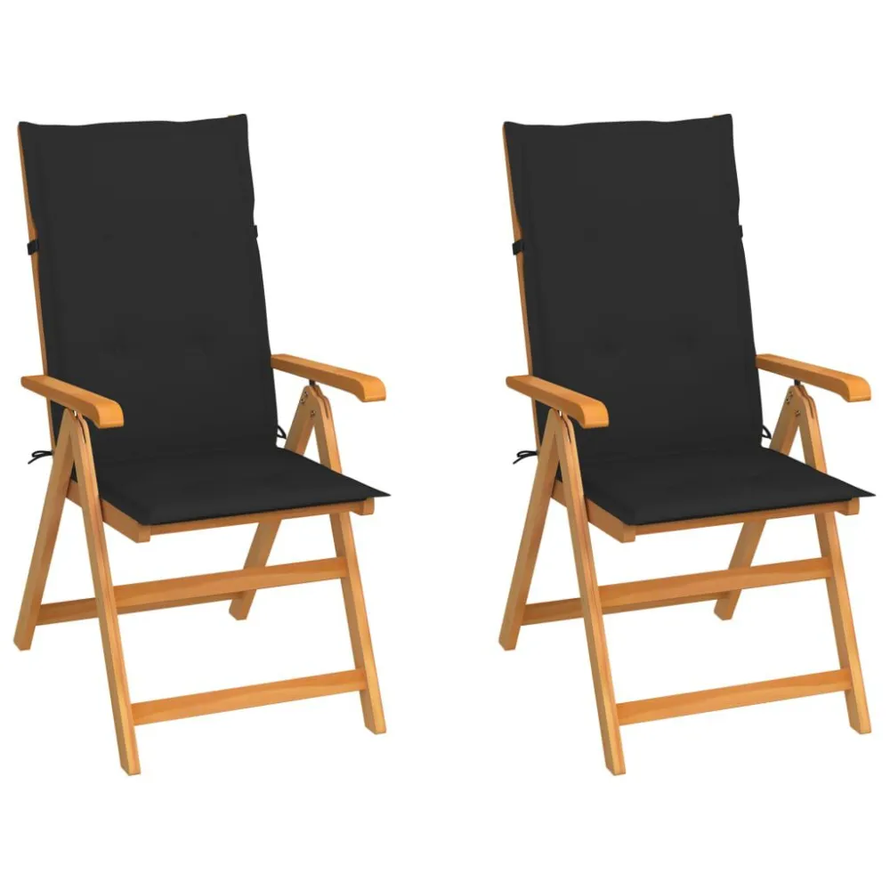 Sedie da Giardino 2 pz con Cuscini Neri Massello di Teak per Relax all'Aperto