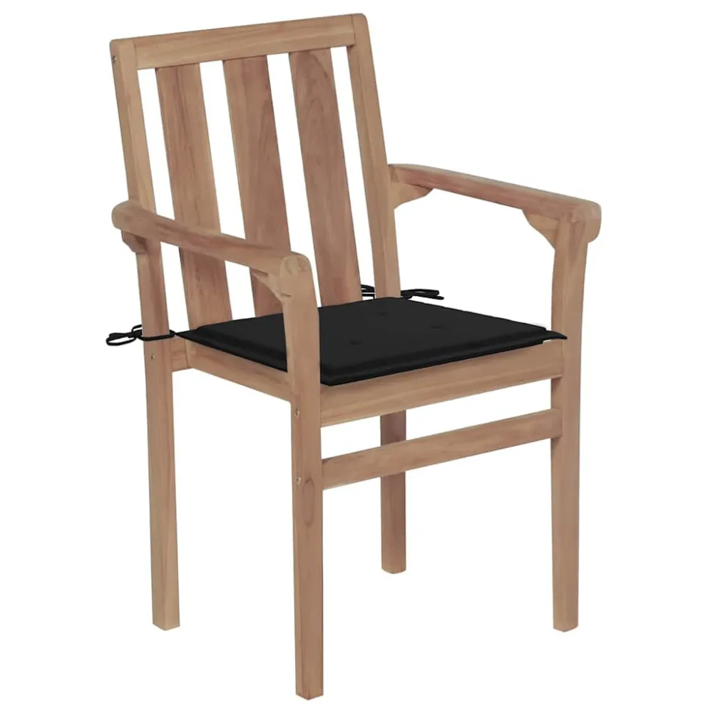 Sedie da Giardino 2 pz con Cuscini Neri Massello di Teak Easy Storage