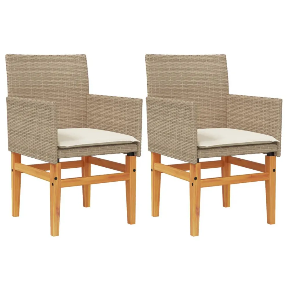 Sedie Giardino con Cuscini 2 pz Nocciola Polyrattan Legno Massello
