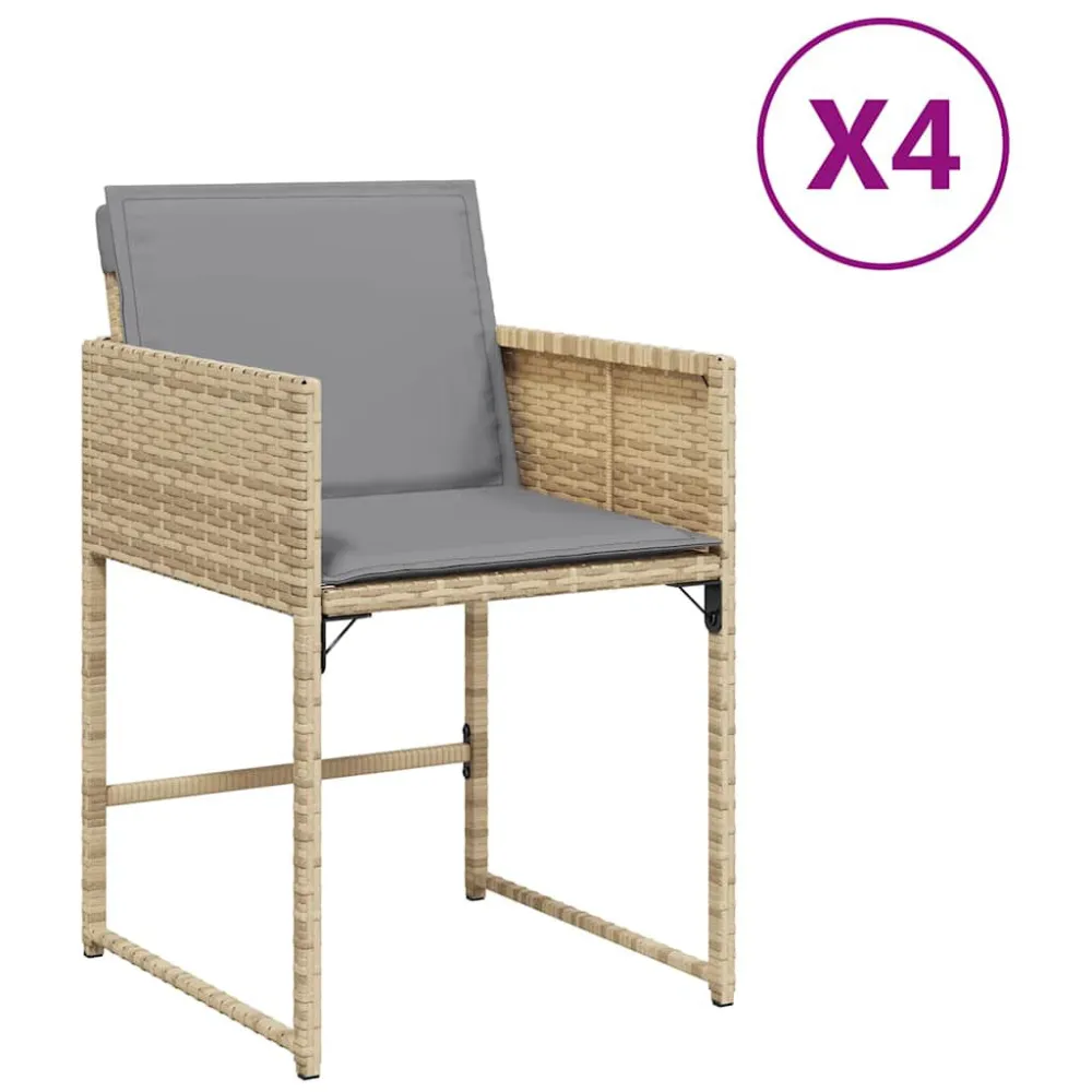Sedie da Giardino con Cuscini 4 pz Panna Misto Polyrattan con Cuscino Estraibile