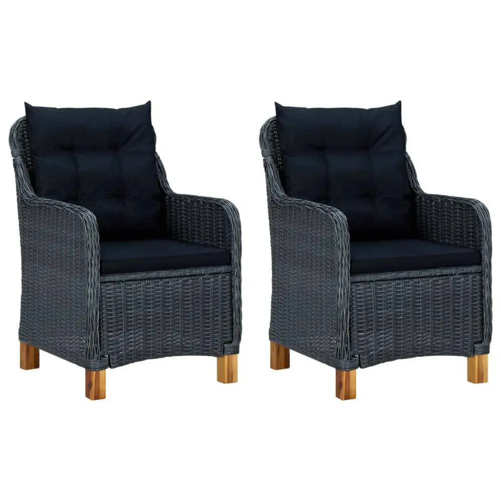 Sedie da Giardino con Cuscini 2 pz Polyrattan Grigio Nero