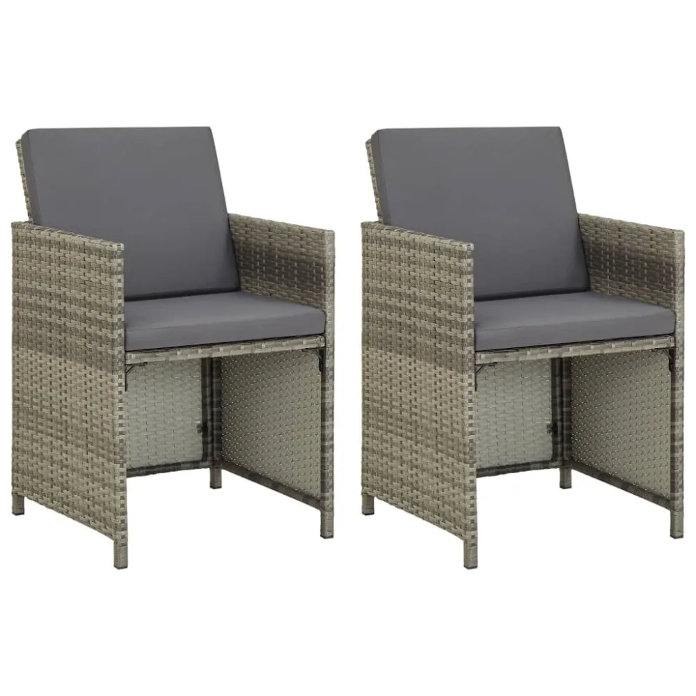 Sedie da Giardino 2 pz con Cuscini Polyrattan Grigio con Cuscino Estraibile