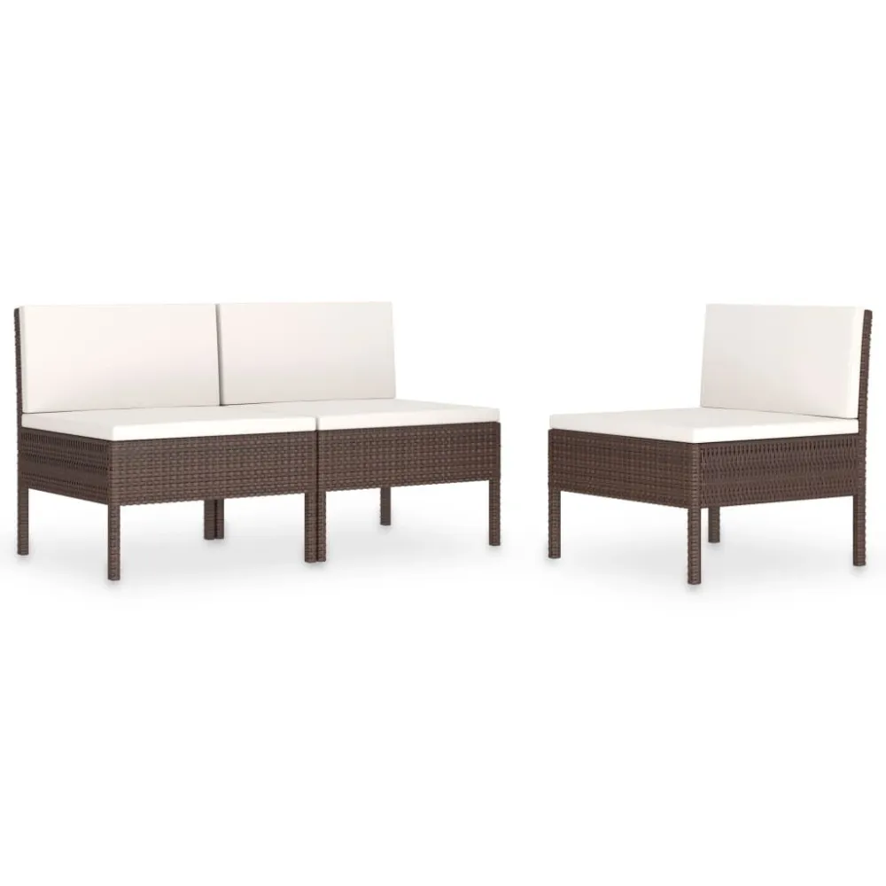 Sedie da Giardino 3 pz con Cuscini Polyrattan Marroni per Giardino e Spiaggia