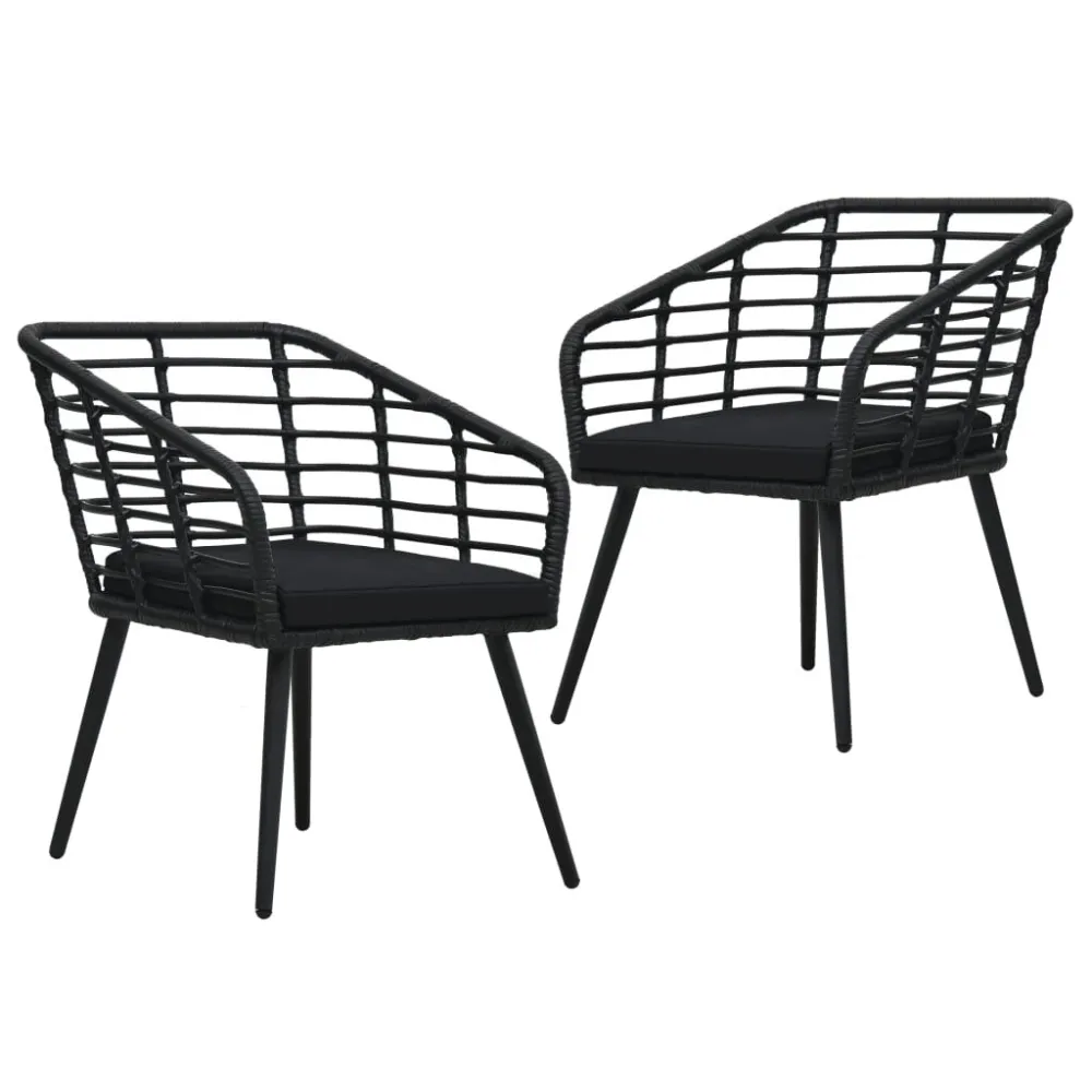 Sedie da Giardino con Cuscini 2 pz Polyrattan Nere Materiale Alluminio Anodizzato