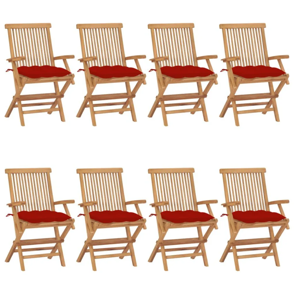 Sedie da Giardino con Cuscini Rossi 8pz Legno Massello di Teak Materiale Alluminio Anodizzato