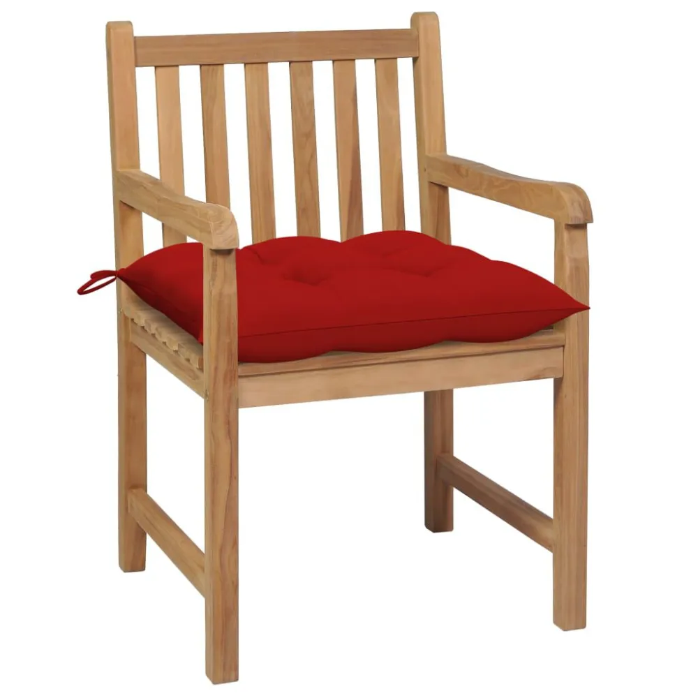 Sedie da Giardino 2 pz con Cuscini Rossi Massello di Teak con Cuscino Estraibile
