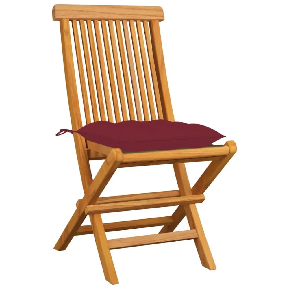 Sedie da Giardino con Cuscini Rosso Vino 8 pz Massello di Teak con Cuscino Estraibile