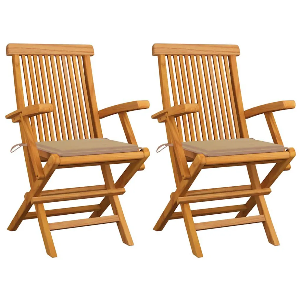 Sedie da Giardino con Cuscini Sabbia 2pz Legno Massello di Teak