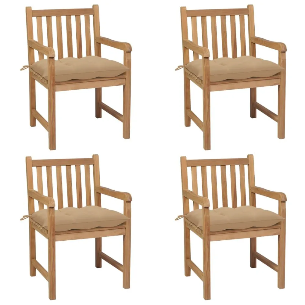 Sedie da Giardino 4 pz con Cuscini Sabbia Massello di Teak