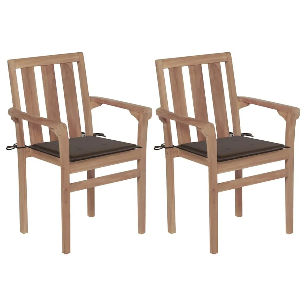 Sedie da Giardino 2 pz con Cuscini Talpa Massello di Teak | Pieghevole e Leggera