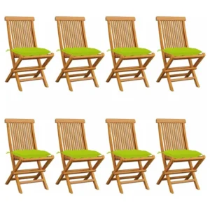 Sedie da giardino con cuscini verde brillante 8 pz. Teak massiccio | Pieghevole e Leggera