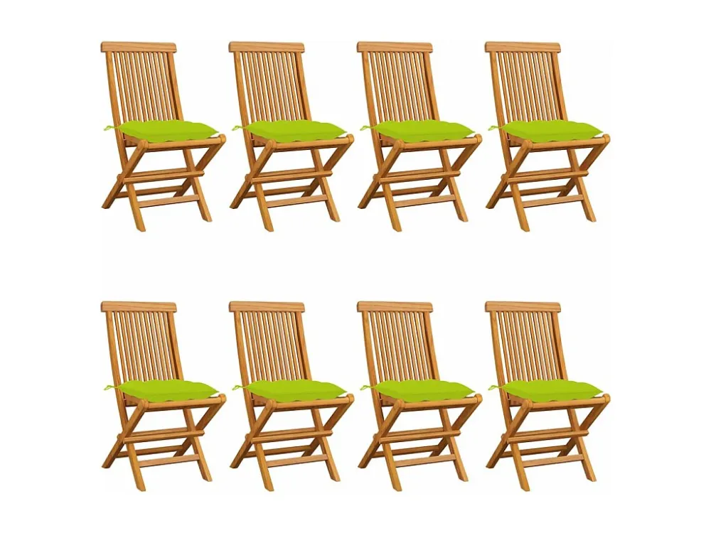 Sedie da giardino con cuscini verde brillante 8 pz. Teak massiccio | Pieghevole e Leggera