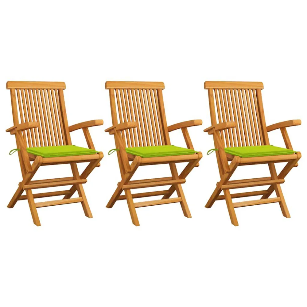 Sedie Giardino con Cuscini Verde Trasparente 3pz Legno Massello Teak per Giardino e Spiaggia