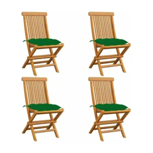 Sedie da giardino con cuscini verdi 4 pz. Legno massello di teak con Cuscino Estraibile