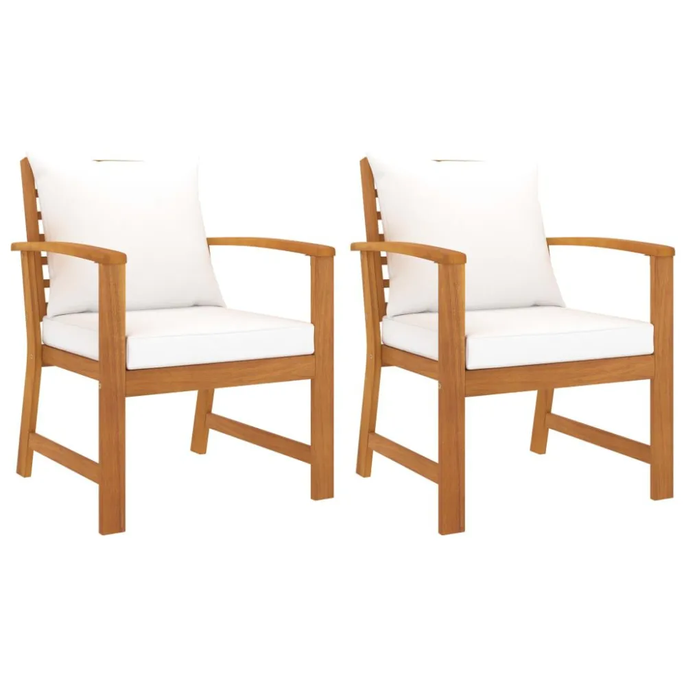 Sedie da Giardino e Cuscini Crema 2 pz Legno Massello d'Acacia Materiale Alluminio Anodizzato