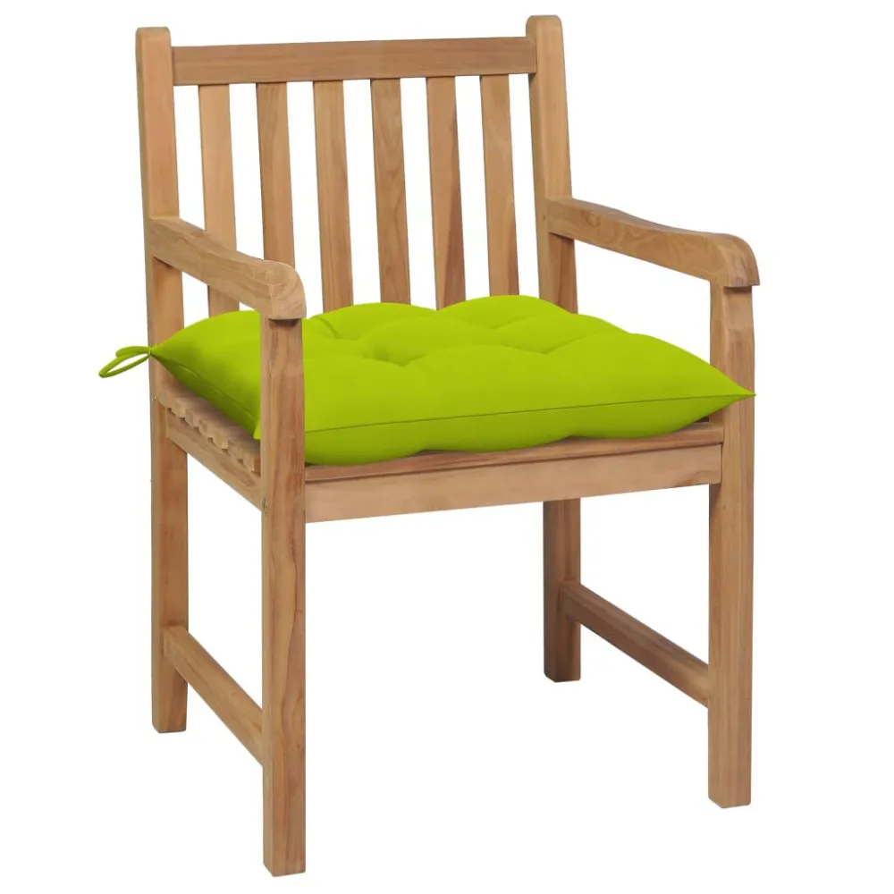 Sedie da Giardino 2 pz Cuscini Verde Brillante Legno di Teak con Sistema di Montaggio Rapido