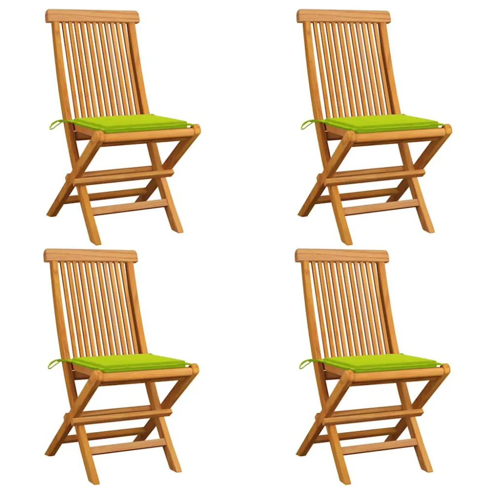 Sedie da Giardino Cuscini Verde Brillante 4 pz Massello di Teak con Schienale Regolabile
