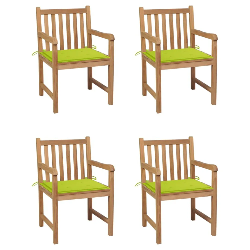 Sedie Giardino 4 pz e Cuscini Verde Brillante Massello di Teak Easy Storage