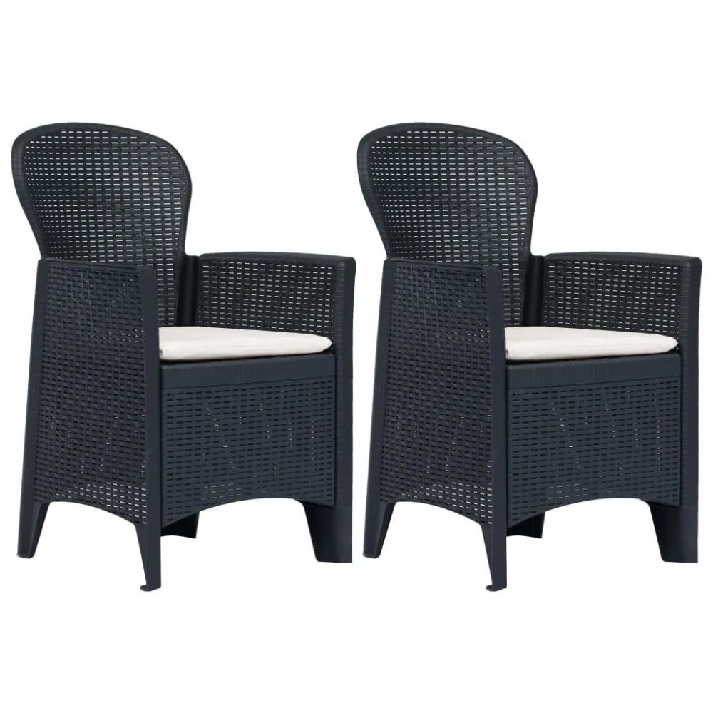 Sedie da Giardino 2 pz Cuscino Antracite Plastica Stile Rattan Legno Massello