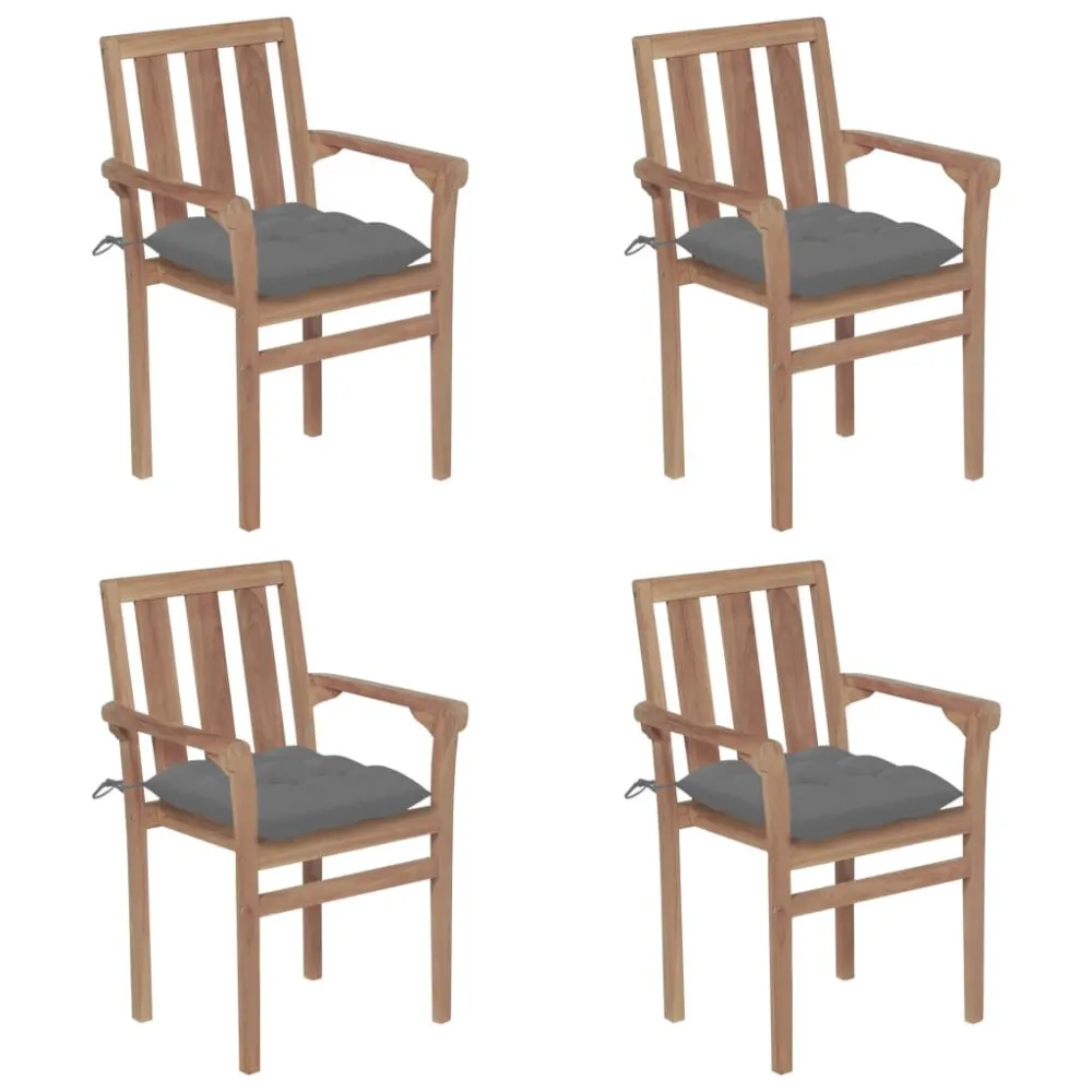 Sedie da Giardino Impilabili con Cuscini 4 pz Massello di Teak per Giardino e Spiaggia