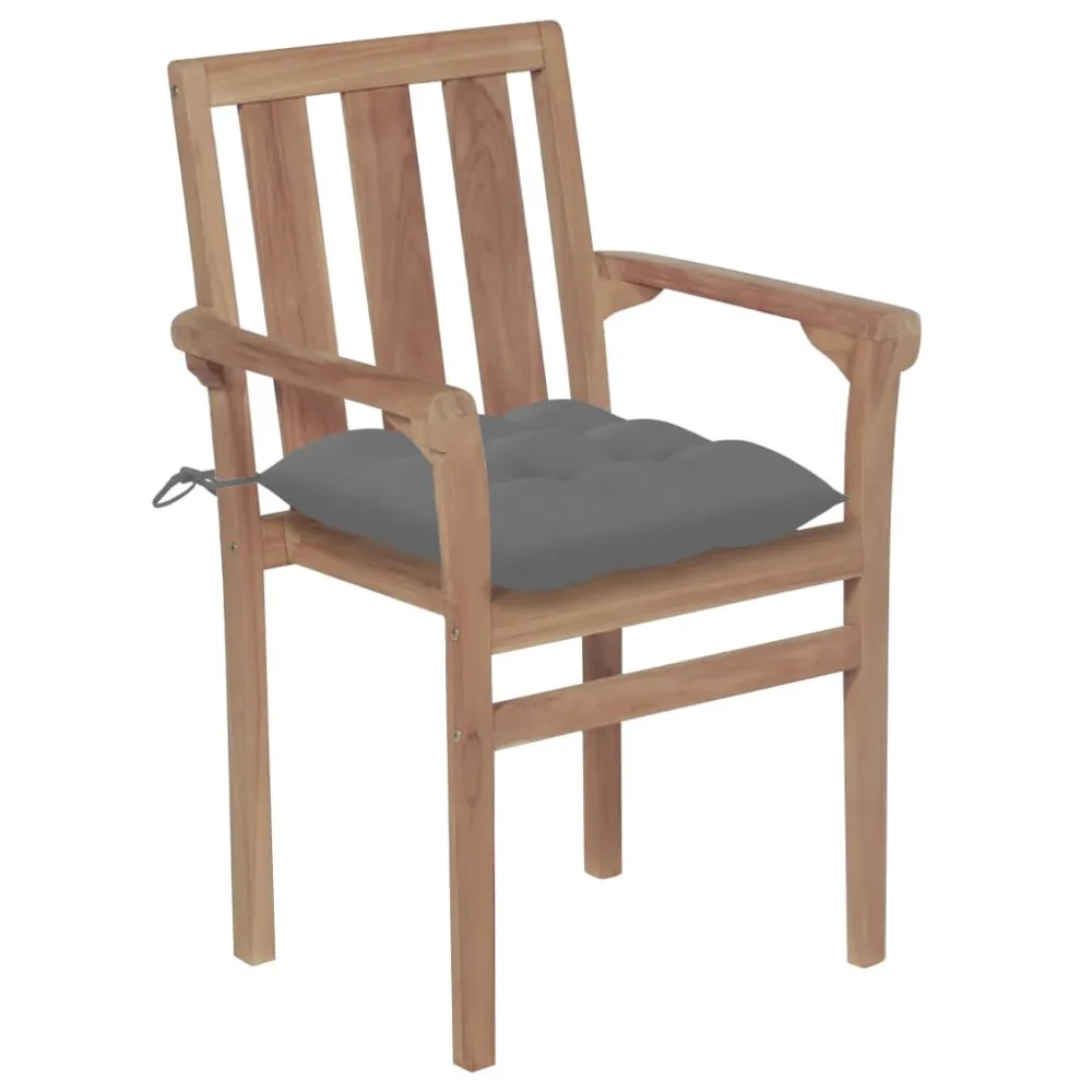 Sedie da Giardino Impilabili con Cuscini 4 pz Massello di Teak per Giardino e Spiaggia