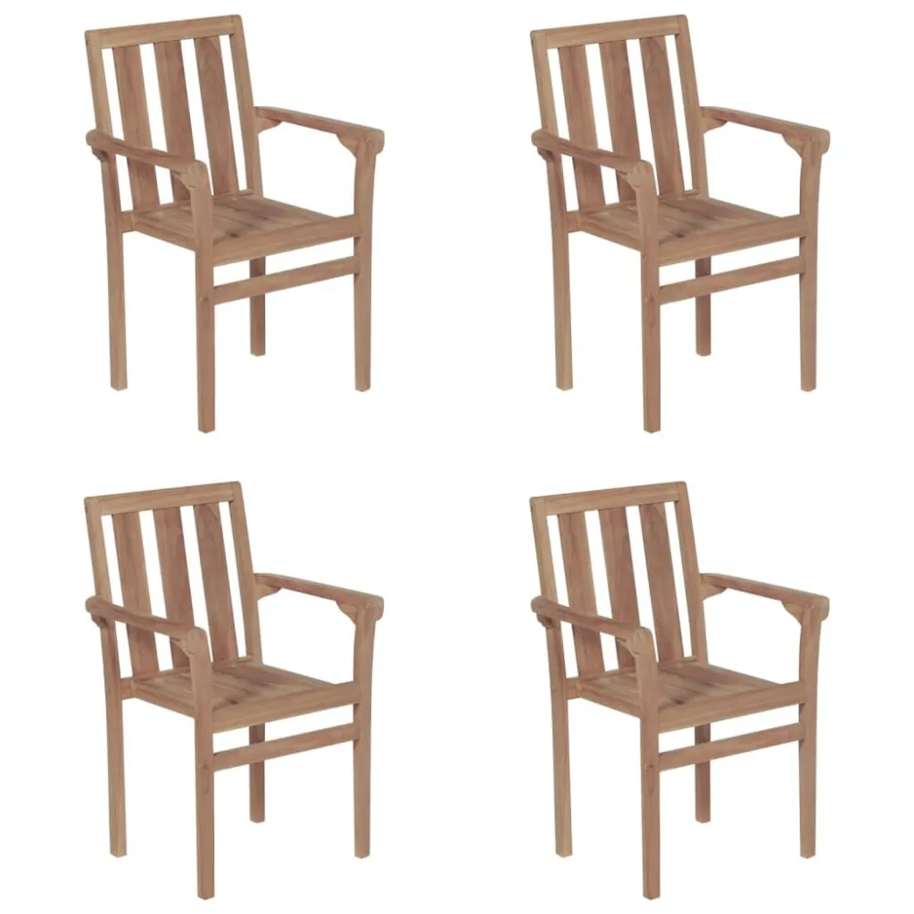 Sedie da Giardino Impilabili con Cuscini 4 pz Massello di Teak per Giardino e Spiaggia