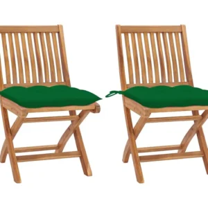 Sedie da giardino 2 pezzi con cuscini verdi Legno massello di teak con Struttura Acciaio