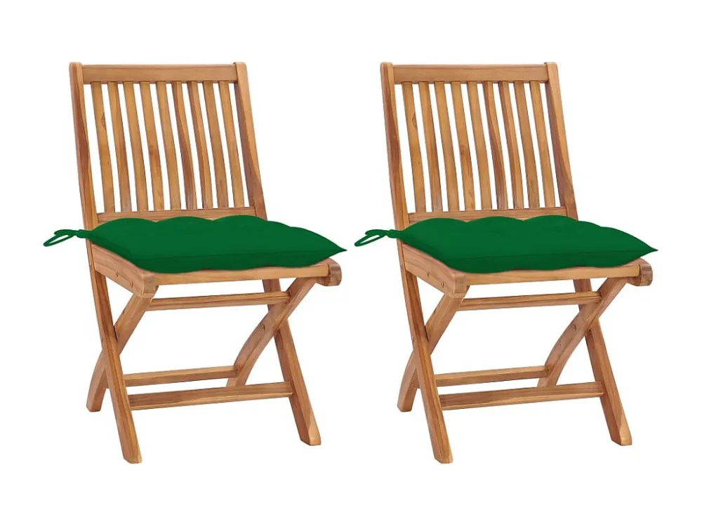 Sedie da giardino 2 pezzi con cuscini verdi Legno massello di teak con Struttura Acciaio