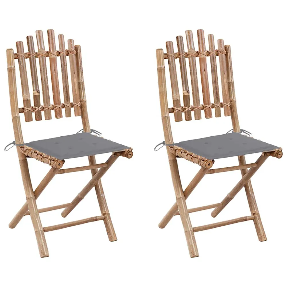 Sedie da Giardino Pieghevoli 2 pz con Cuscini Bambù Legno Massello