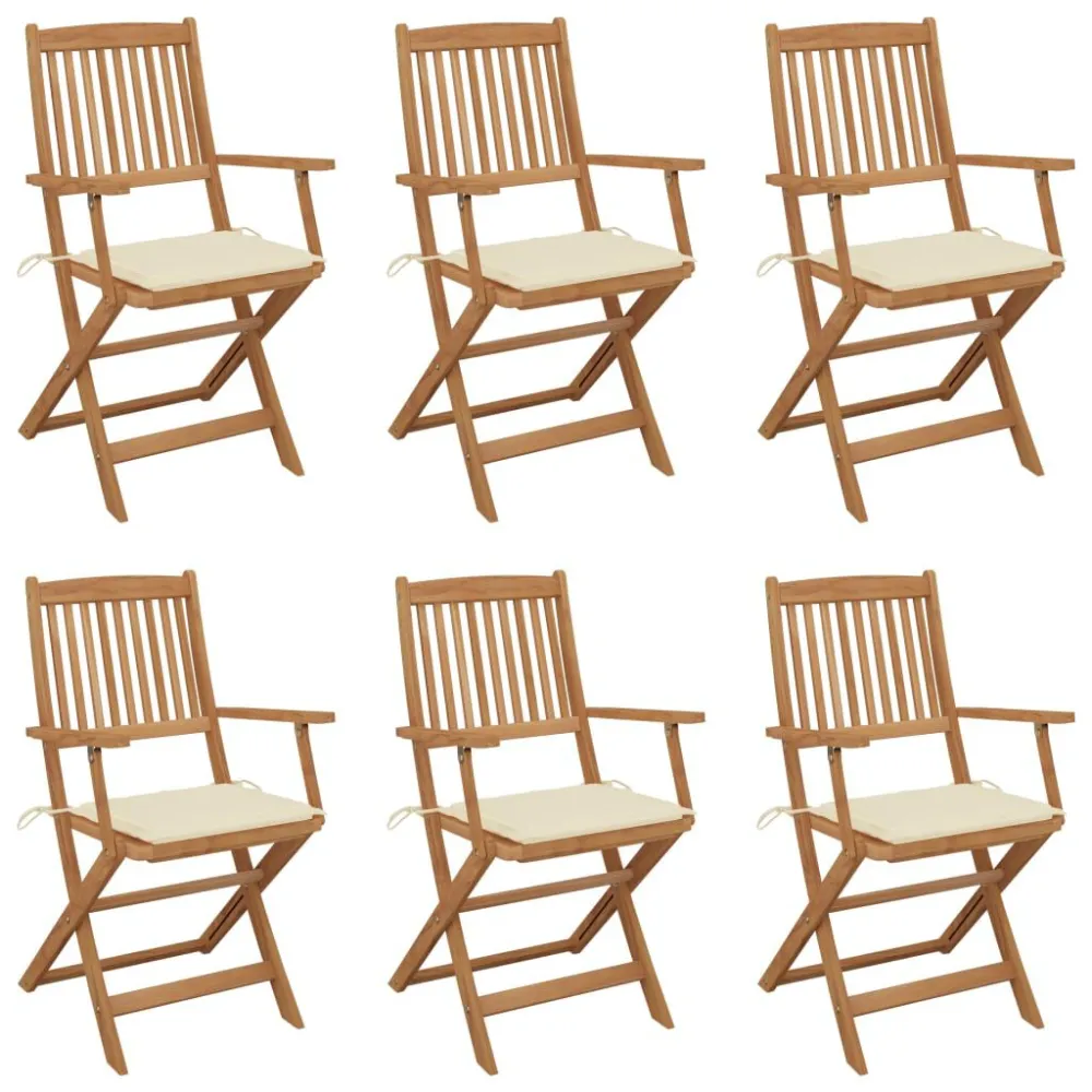 Sedie da Giardino Pieghevoli 6 pz con Cuscini Massello Acacia Materiale Alluminio Anodizzato