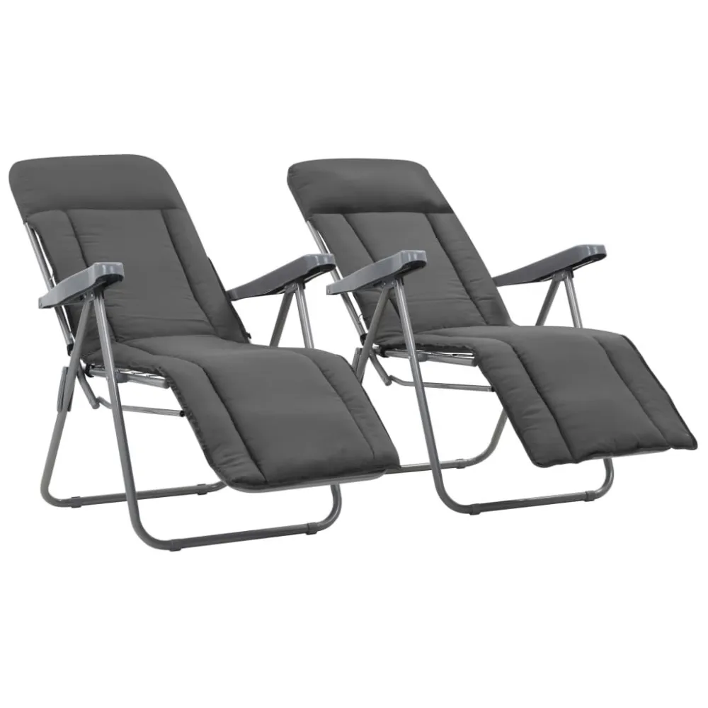 Sedie da Giardino Pieghevoli con Cuscino 2 pz Grigio Materiale Alluminio Anodizzato