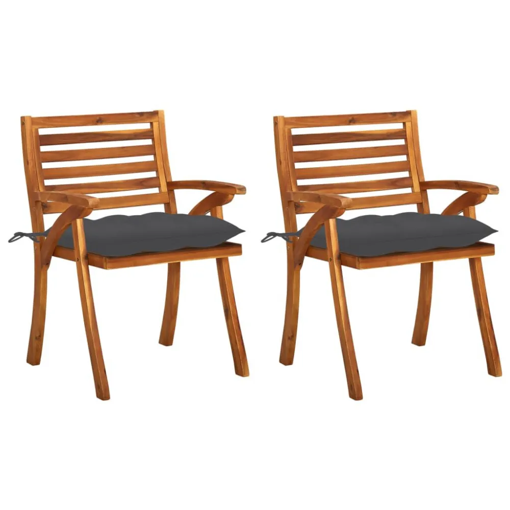 Sedie da Pranzo da Giardino con Cuscini 2 pz Massello di Acacia con Struttura Acciaio