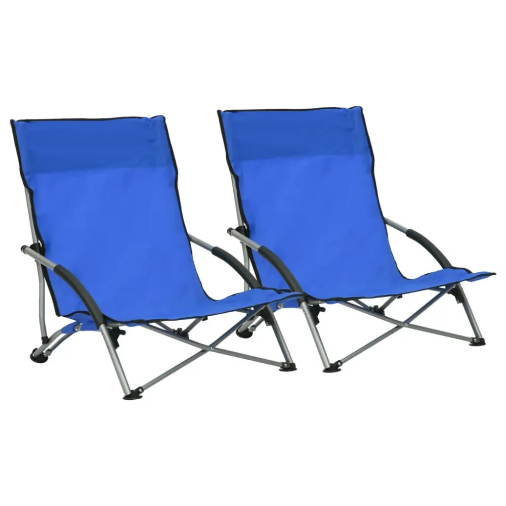 Sedie da Spiaggia Pieghevoli 2 pz Tessuto Blu con Rivestimento Tessuto