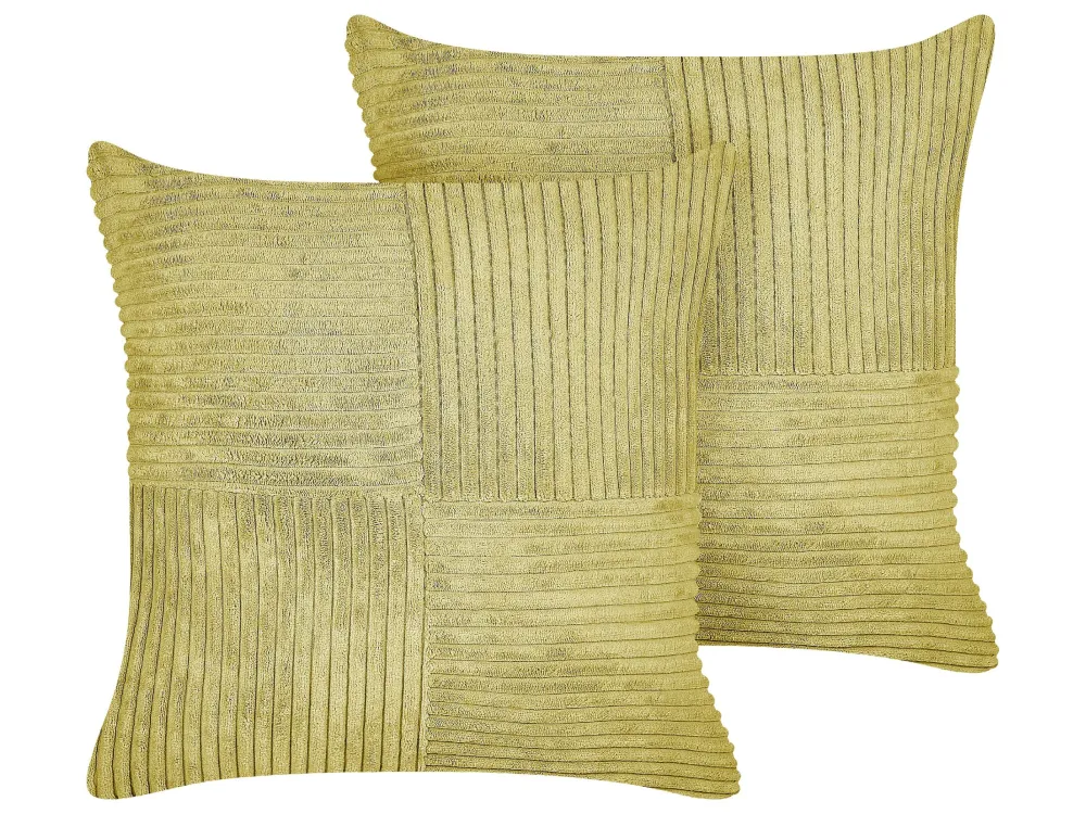 Set 2 Corduroy Cushions 43 x 43 cm Green MILLET