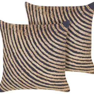 Set 2 Cotton Cushion Braided Jute 45 x 45 cm Beige and Nero notte BERGENIA