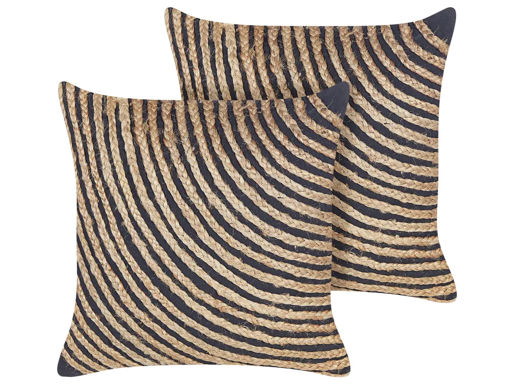 Set 2 Cotton Cushion Braided Jute 45 x 45 cm Beige and Nero notte BERGENIA