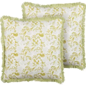 Set 2 Cotton Cushions Flower Pattern 45x45 cm Green and White FILIX