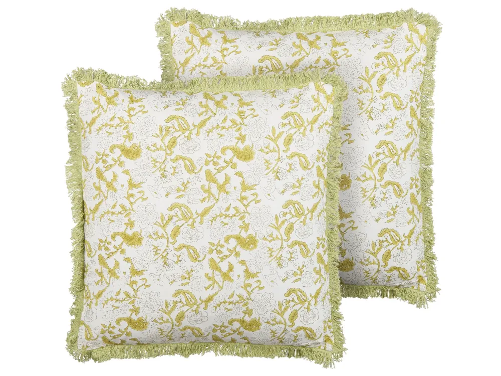 Set 2 Cotton Cushions Flower Pattern 45x45 cm Green and White FILIX