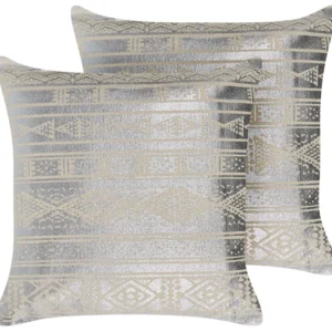 Set 2 Cotton Cushions Geometric Pattern 50 x 50 cm Silver OUJDA