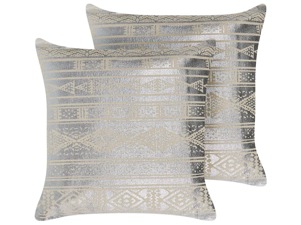 Set 2 Cotton Cushions Geometric Pattern 50 x 50 cm Silver OUJDA