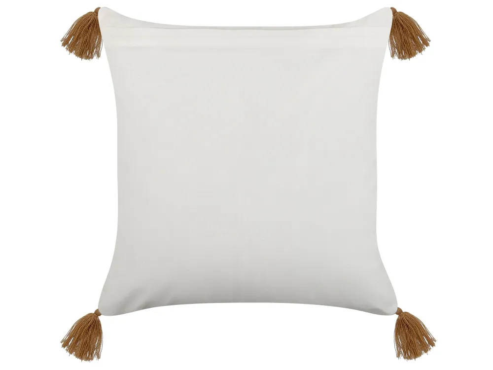Set 2 Cotton Cushions Geometric Pattern Tassels 45x45 cm Light Brown and White MALUS
